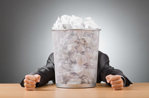 Professional waste removal team managing office waste